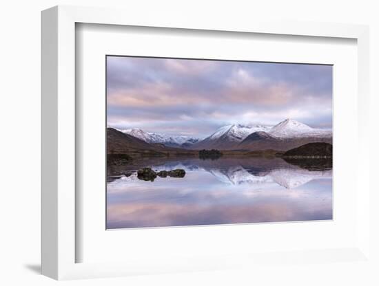 Frozen Lochan na h-Achlaise and snow covered Black Mount mountain range, Rannoch Moor, Scotland. Wi-Adam Burton-Framed Photographic Print