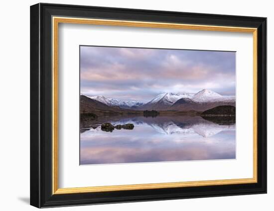 Frozen Lochan na h-Achlaise and snow covered Black Mount mountain range, Rannoch Moor, Scotland. Wi-Adam Burton-Framed Photographic Print