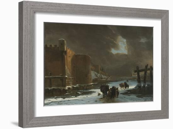 Frozen Moat outside City Walls (Oil on Canvas)-Jan Asselyn-Framed Giclee Print