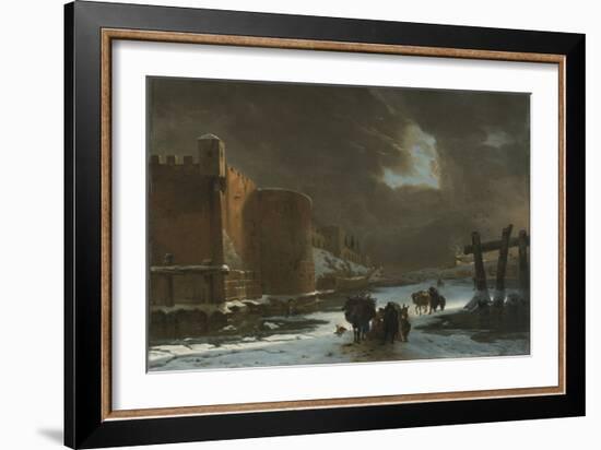 Frozen Moat outside City Walls (Oil on Canvas)-Jan Asselyn-Framed Giclee Print