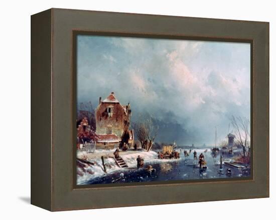 Frozen River, 1787-1870-Andreas Schelfhout-Framed Premier Image Canvas