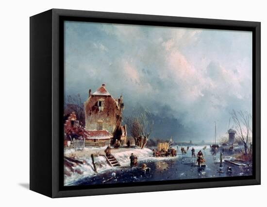 Frozen River, 1787-1870-Andreas Schelfhout-Framed Premier Image Canvas