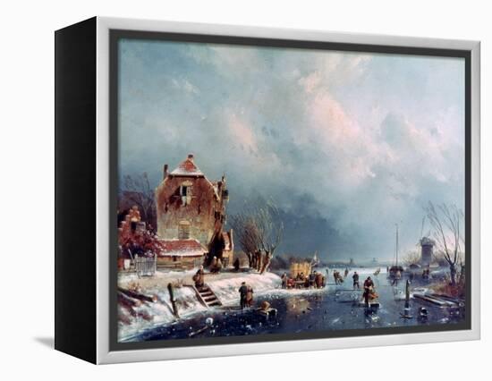 Frozen River, 1787-1870-Andreas Schelfhout-Framed Premier Image Canvas