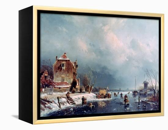 Frozen River, 1787-1870-Andreas Schelfhout-Framed Premier Image Canvas