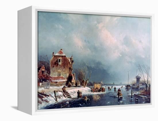 Frozen River, 1787-1870-Andreas Schelfhout-Framed Premier Image Canvas