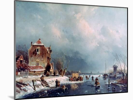 Frozen River, 1787-1870-Andreas Schelfhout-Mounted Giclee Print