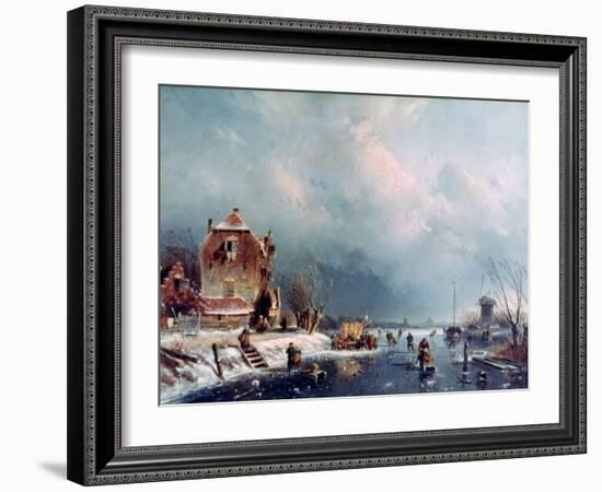 Frozen River, 1787-1870-Andreas Schelfhout-Framed Giclee Print