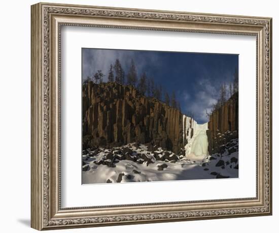 Frozen waterfall and basalt cliffs, Putoransky State Nature Reserve, Siberia, Russia-Sergey Gorshkov-Framed Photographic Print