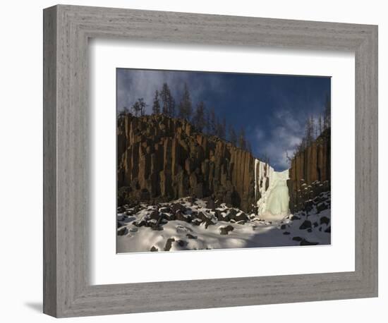 Frozen waterfall and basalt cliffs, Putoransky State Nature Reserve, Siberia, Russia-Sergey Gorshkov-Framed Photographic Print