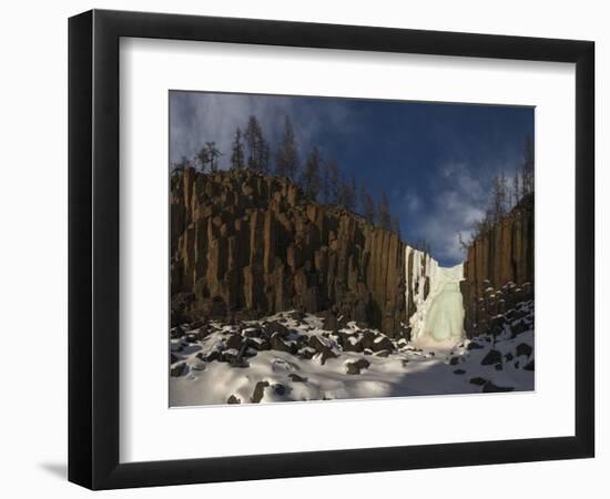 Frozen waterfall and basalt cliffs, Putoransky State Nature Reserve, Siberia, Russia-Sergey Gorshkov-Framed Photographic Print