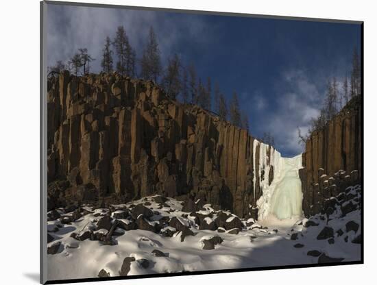 Frozen waterfall and basalt cliffs, Putoransky State Nature Reserve, Siberia, Russia-Sergey Gorshkov-Mounted Photographic Print