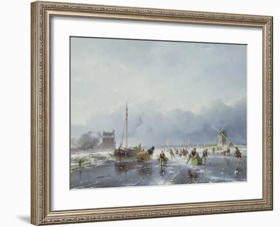 Frozen Winter Scene-Andreas Schelfhout-Framed Premium Giclee Print