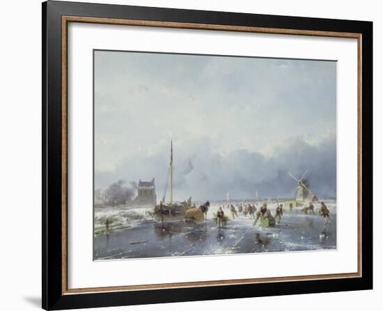 Frozen Winter Scene-Andreas Schelfhout-Framed Premium Giclee Print