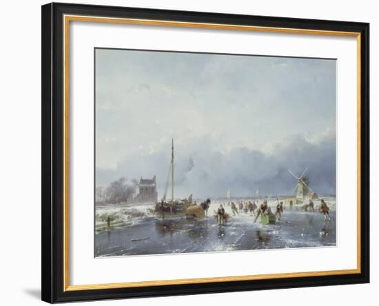 Frozen Winter Scene-Andreas Schelfhout-Framed Premium Giclee Print