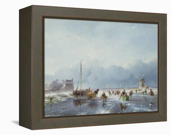 Frozen Winter Scene-Andreas Schelfhout-Framed Premier Image Canvas