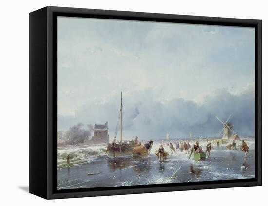 Frozen Winter Scene-Andreas Schelfhout-Framed Premier Image Canvas