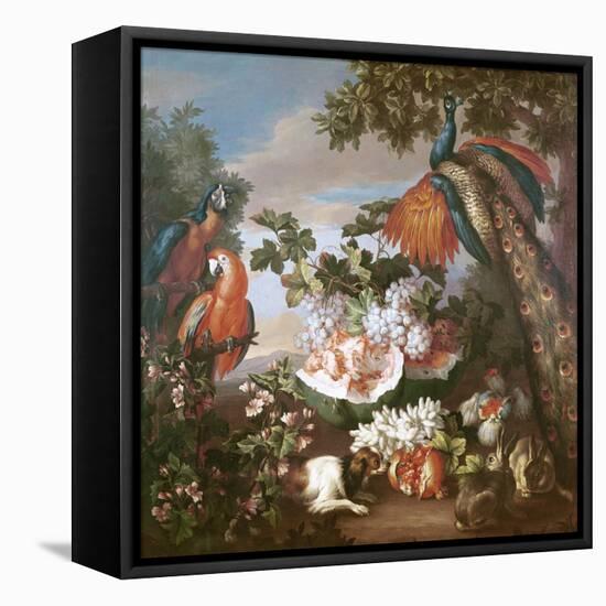 Fruit and Exotic Birds in a Landscape-Jean-Baptiste Monnoyer-Framed Premier Image Canvas