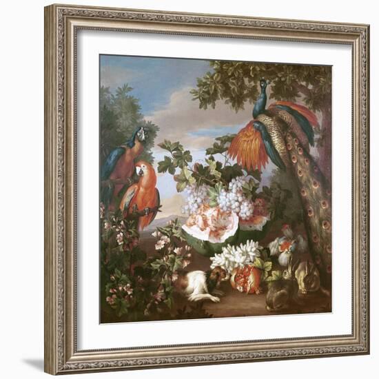 Fruit and Exotic Birds in a Landscape-Jean-Baptiste Monnoyer-Framed Giclee Print