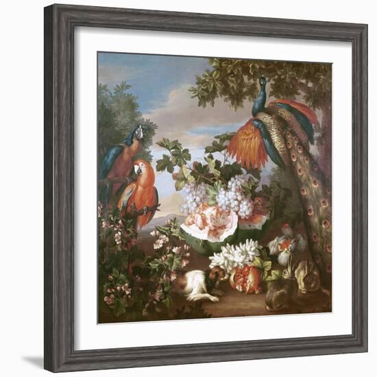 Fruit and Exotic Birds in a Landscape-Jean-Baptiste Monnoyer-Framed Giclee Print