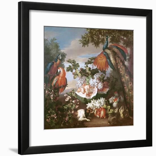 Fruit and Exotic Birds in a Landscape-Jean-Baptiste Monnoyer-Framed Giclee Print