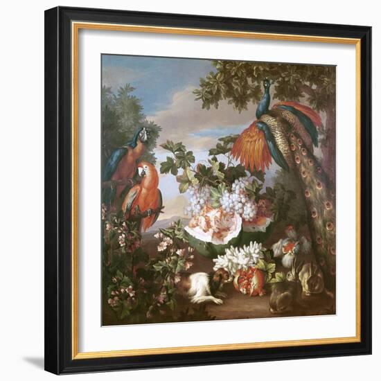 Fruit and Exotic Birds in a Landscape-Jean-Baptiste Monnoyer-Framed Giclee Print