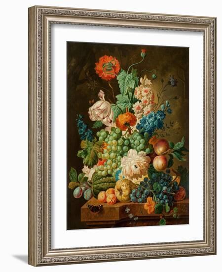 Fruit and Flowers on a Marble Table, 1794-Paul Theodor van Brussel-Framed Giclee Print