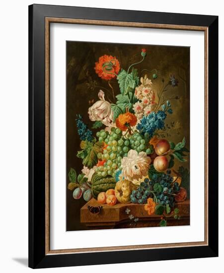 Fruit and Flowers on a Marble Table, 1794-Paul Theodor van Brussel-Framed Giclee Print