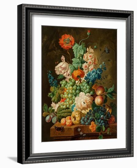 Fruit and Flowers on a Marble Table, 1794-Paul Theodor van Brussel-Framed Giclee Print