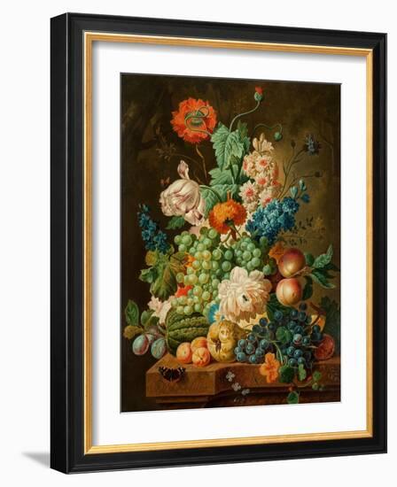 Fruit and Flowers on a Marble Table, 1794-Paul Theodor van Brussel-Framed Giclee Print