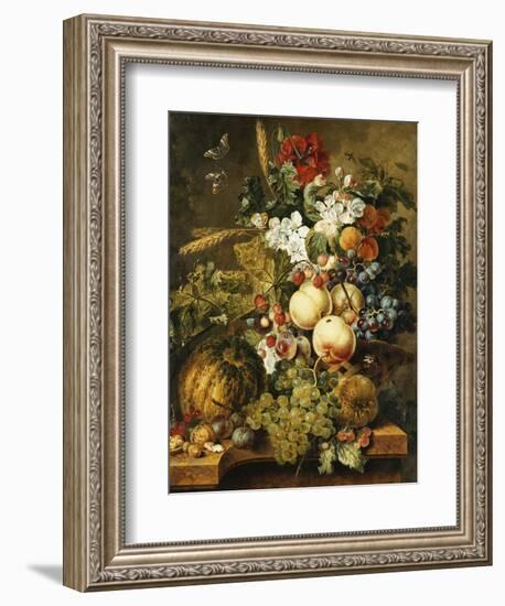 Fruit and Flowers on Marble Ledges, 1812-Jacobus Linthorst-Framed Giclee Print