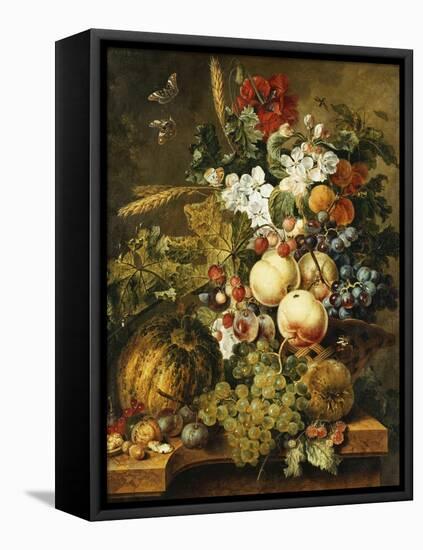 Fruit and Flowers on Marble Ledges, 1812-Jacobus Linthorst-Framed Premier Image Canvas