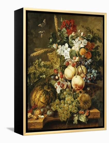 Fruit and Flowers on Marble Ledges, 1812-Jacobus Linthorst-Framed Premier Image Canvas