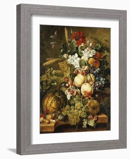 Fruit and Flowers on Marble Ledges, 1812-Jacobus Linthorst-Framed Giclee Print