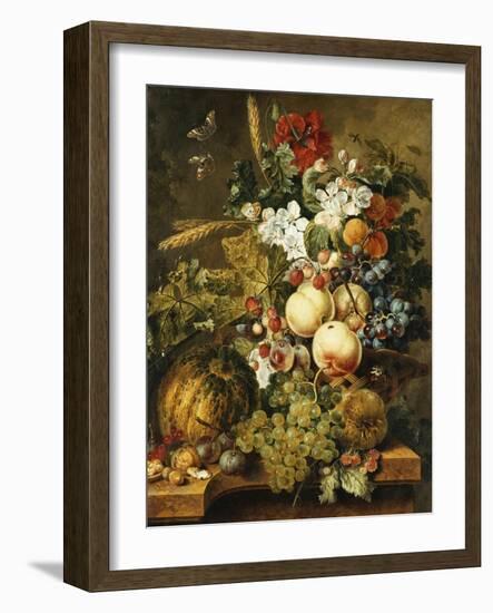 Fruit and Flowers on Marble Ledges, 1812-Jacobus Linthorst-Framed Giclee Print