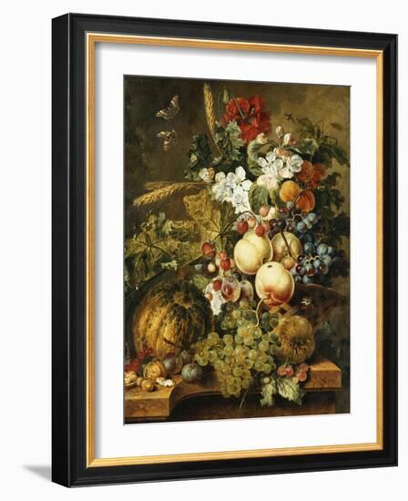 Fruit and Flowers on Marble Ledges, 1812-Jacobus Linthorst-Framed Giclee Print