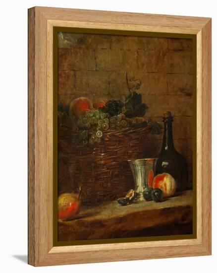 Fruit Basket with Grapes, a Silver Goblet and a Bottle, Peaches, Plums, and a Pear-Jean-Baptiste Simeon Chardin-Framed Premier Image Canvas