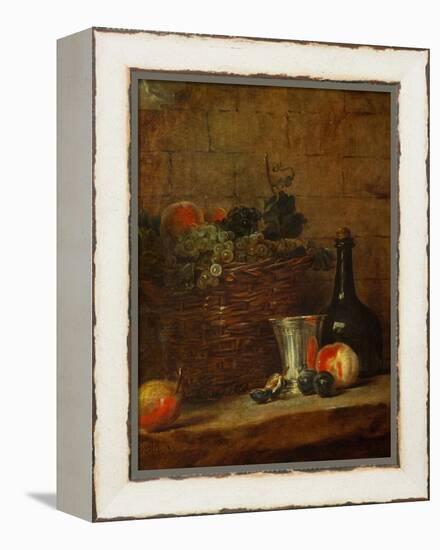 Fruit Basket with Grapes, a Silver Goblet and a Bottle, Peaches, Plums, and a Pear-Jean-Baptiste Simeon Chardin-Framed Premier Image Canvas