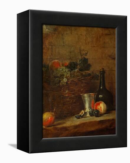 Fruit Basket with Grapes, a Silver Goblet and a Bottle, Peaches, Plums, and a Pear-Jean-Baptiste Simeon Chardin-Framed Premier Image Canvas