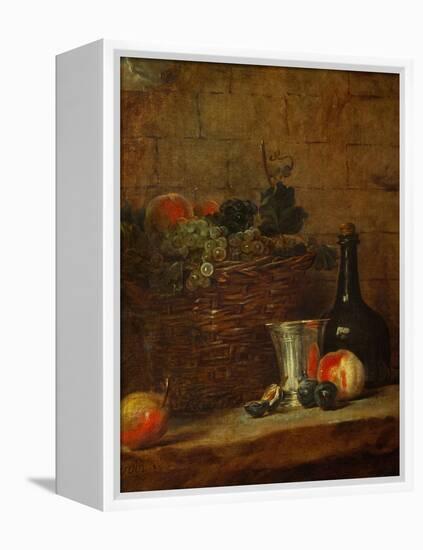 Fruit Basket with Grapes, a Silver Goblet and a Bottle, Peaches, Plums, and a Pear-Jean-Baptiste Simeon Chardin-Framed Premier Image Canvas