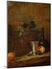 Fruit Basket with Grapes, a Silver Goblet and a Bottle, Peaches, Plums, and a Pear-Jean-Baptiste Simeon Chardin-Mounted Giclee Print