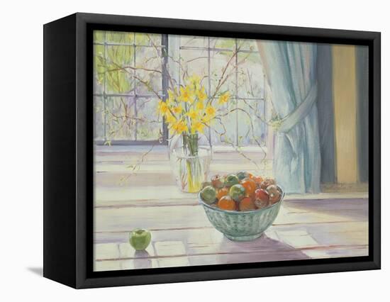 Fruit Bowl with Spring Flowers, 1990-Timothy Easton-Framed Premier Image Canvas