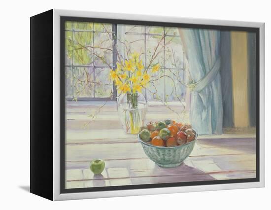 Fruit Bowl with Spring Flowers, 1990-Timothy Easton-Framed Premier Image Canvas