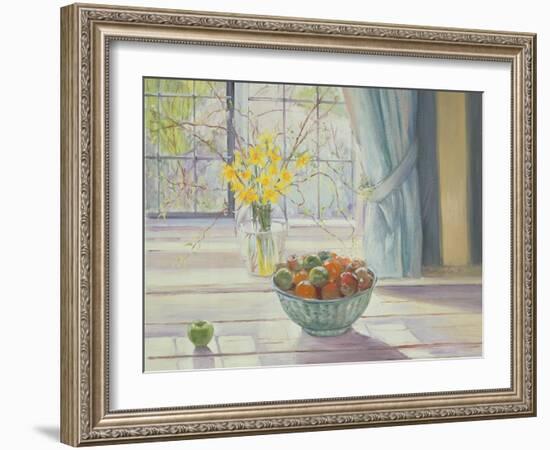 Fruit Bowl with Spring Flowers, 1990-Timothy Easton-Framed Giclee Print