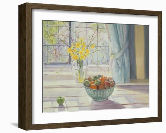 Fruit Bowl with Spring Flowers, 1990-Timothy Easton-Framed Giclee Print