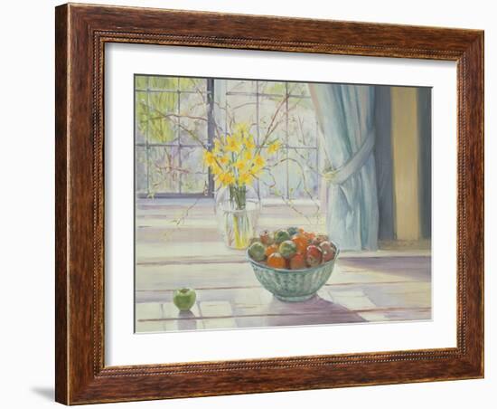 Fruit Bowl with Spring Flowers, 1990-Timothy Easton-Framed Giclee Print