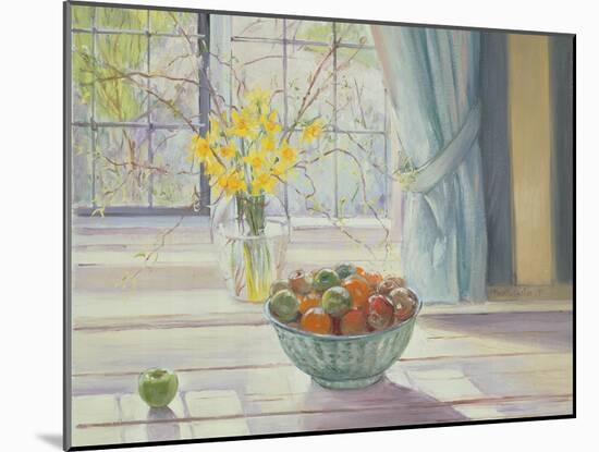 Fruit Bowl with Spring Flowers, 1990-Timothy Easton-Mounted Giclee Print