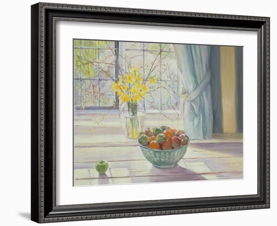 Fruit Bowl with Spring Flowers, 1990-Timothy Easton-Framed Giclee Print