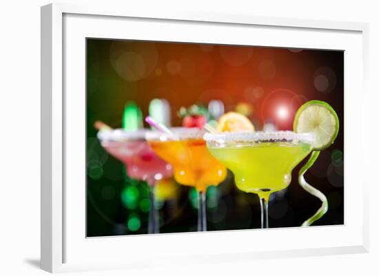 Fruit Cocktails On Black Background-Kesu01-Framed Photographic Print