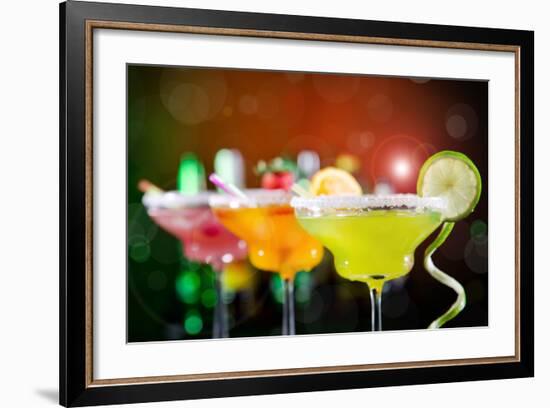 Fruit Cocktails On Black Background-Kesu01-Framed Photographic Print