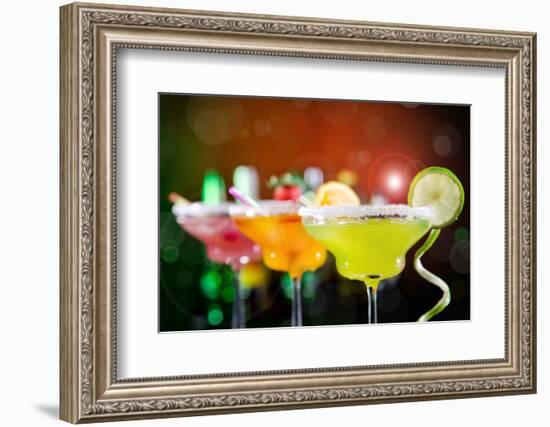 Fruit Cocktails On Black Background-Kesu01-Framed Photographic Print